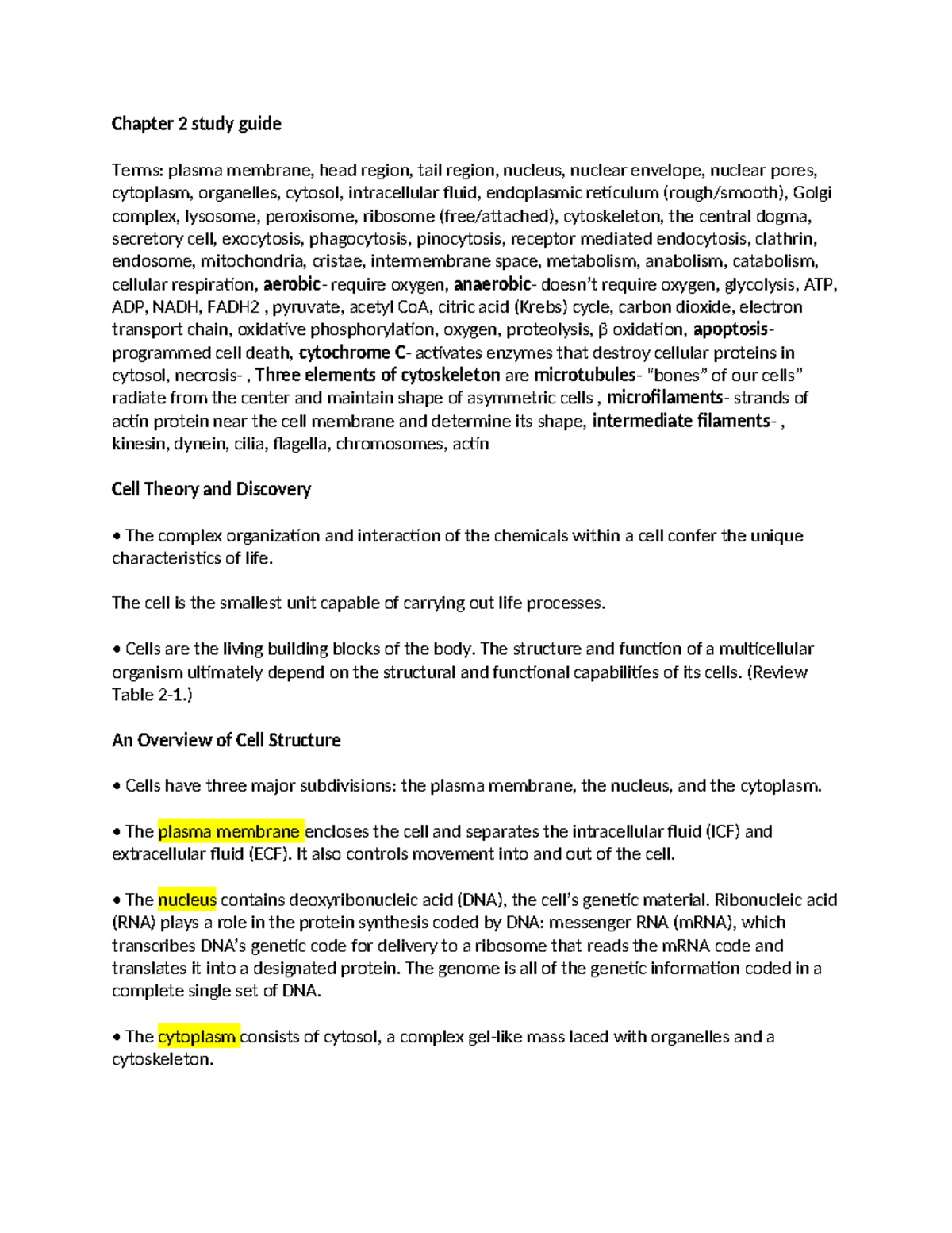 Chapter 2 Study Guide: Cell Structure and Function Essentials - Studocu