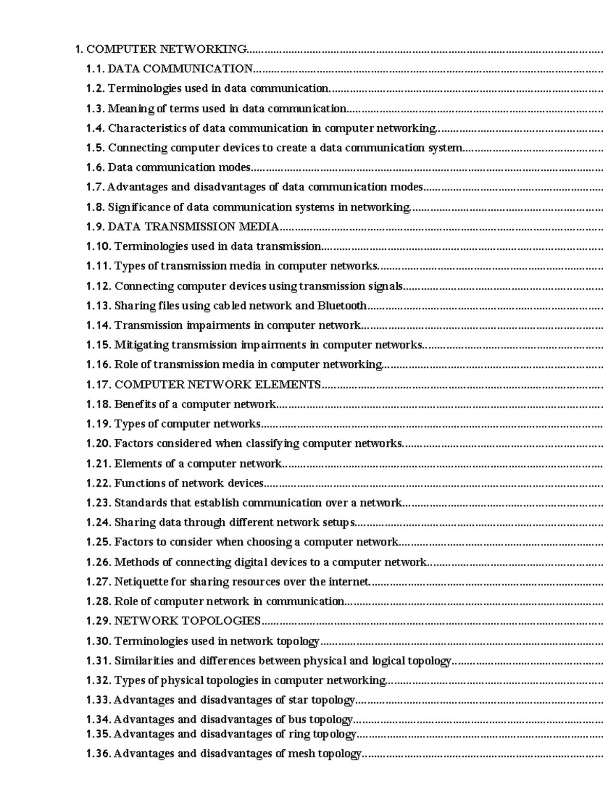 Grade 10 Computer Networking: Data Communication & Topologies - Studocu