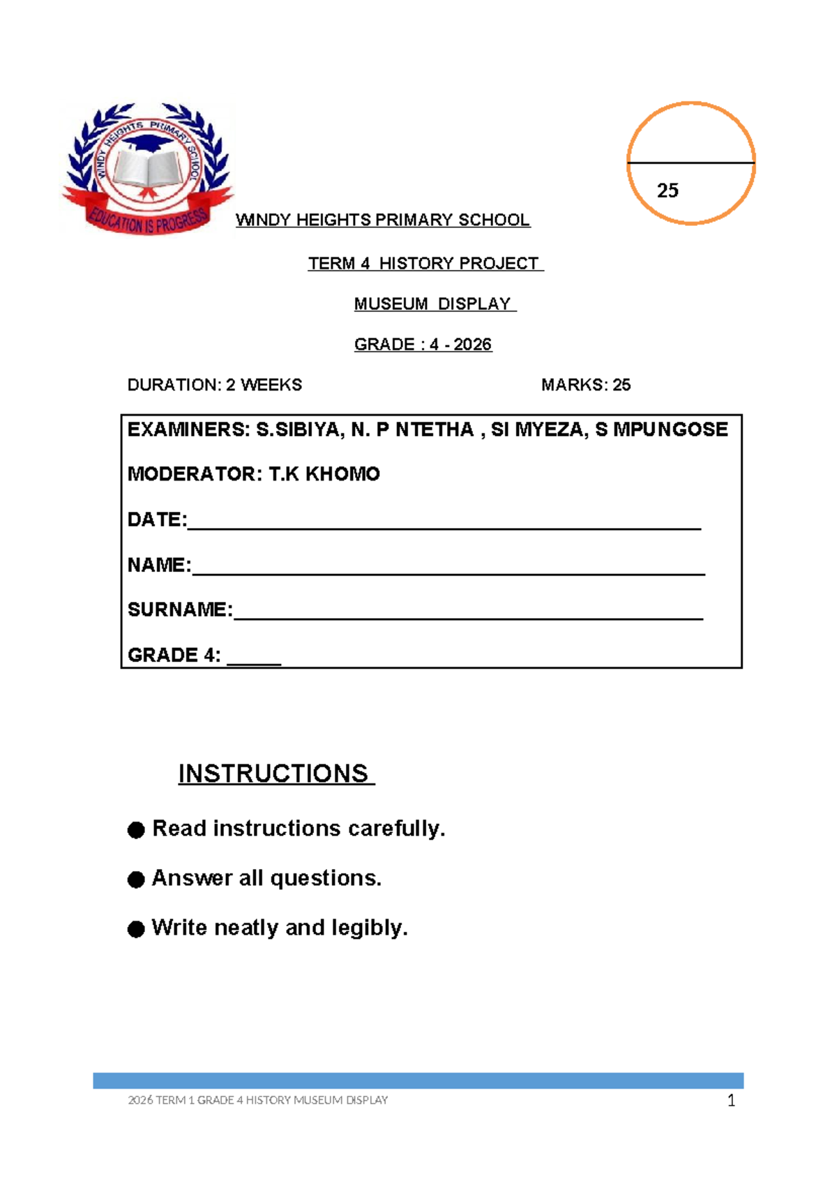 Grade 4 History Project: Museum Display Guidelines 2026 - Studocu