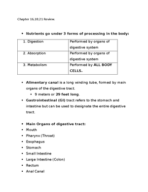 Outline: Chapter 5 Organ Systems Overview and Functions (BIO 101) - Studocu