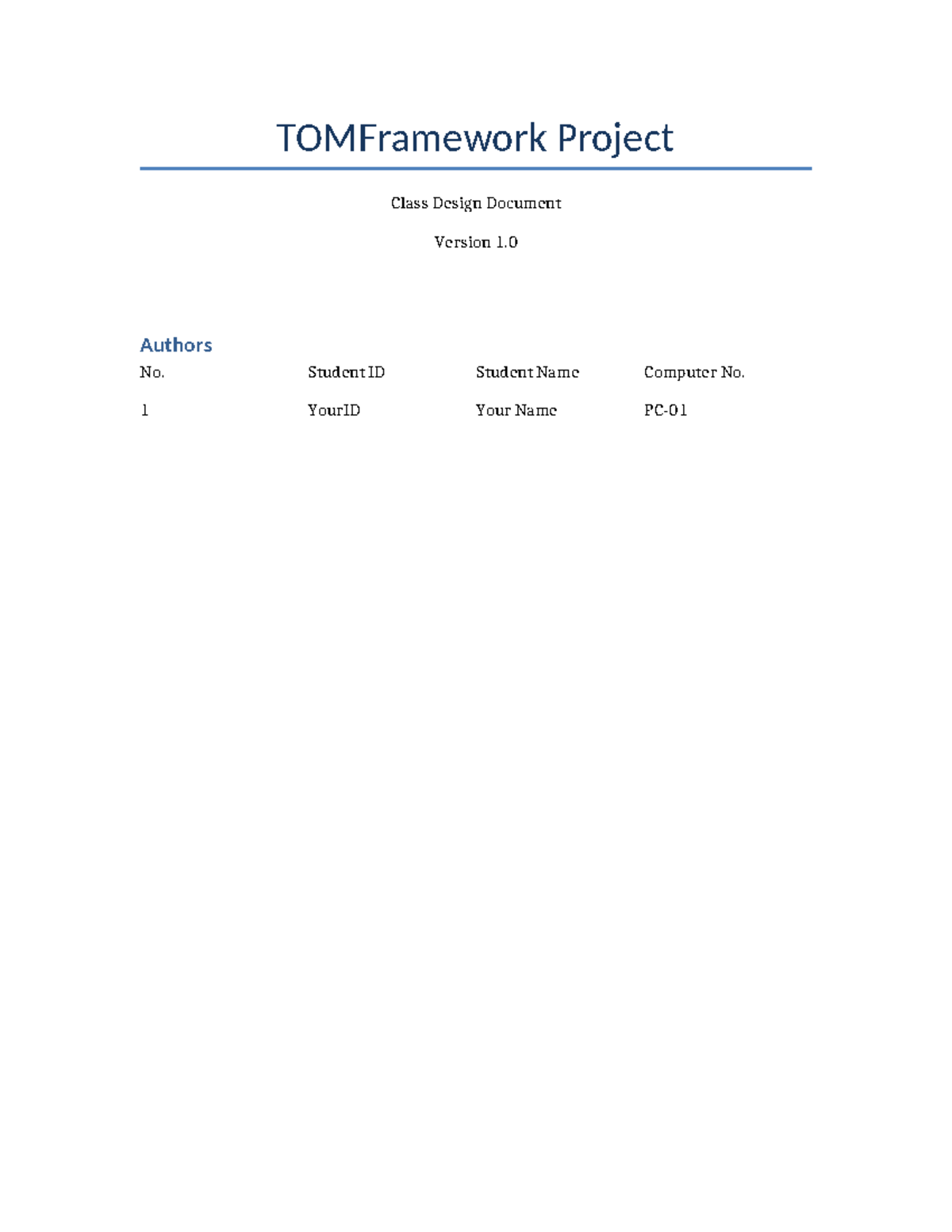 TOMFramework Project: Library Class Design Document v1.0 - Studocu