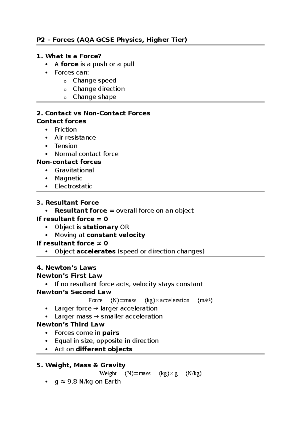 P2 Forces: Key Concepts and Laws in AQA GCSE Physics - Studocu