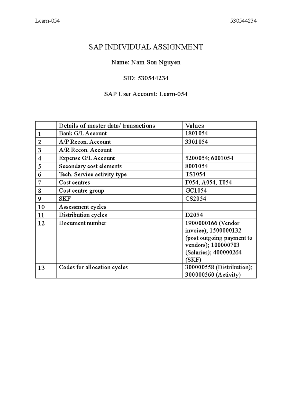 530544234 SAP Individual Assignment: Master Transactions Overview - Studocu
