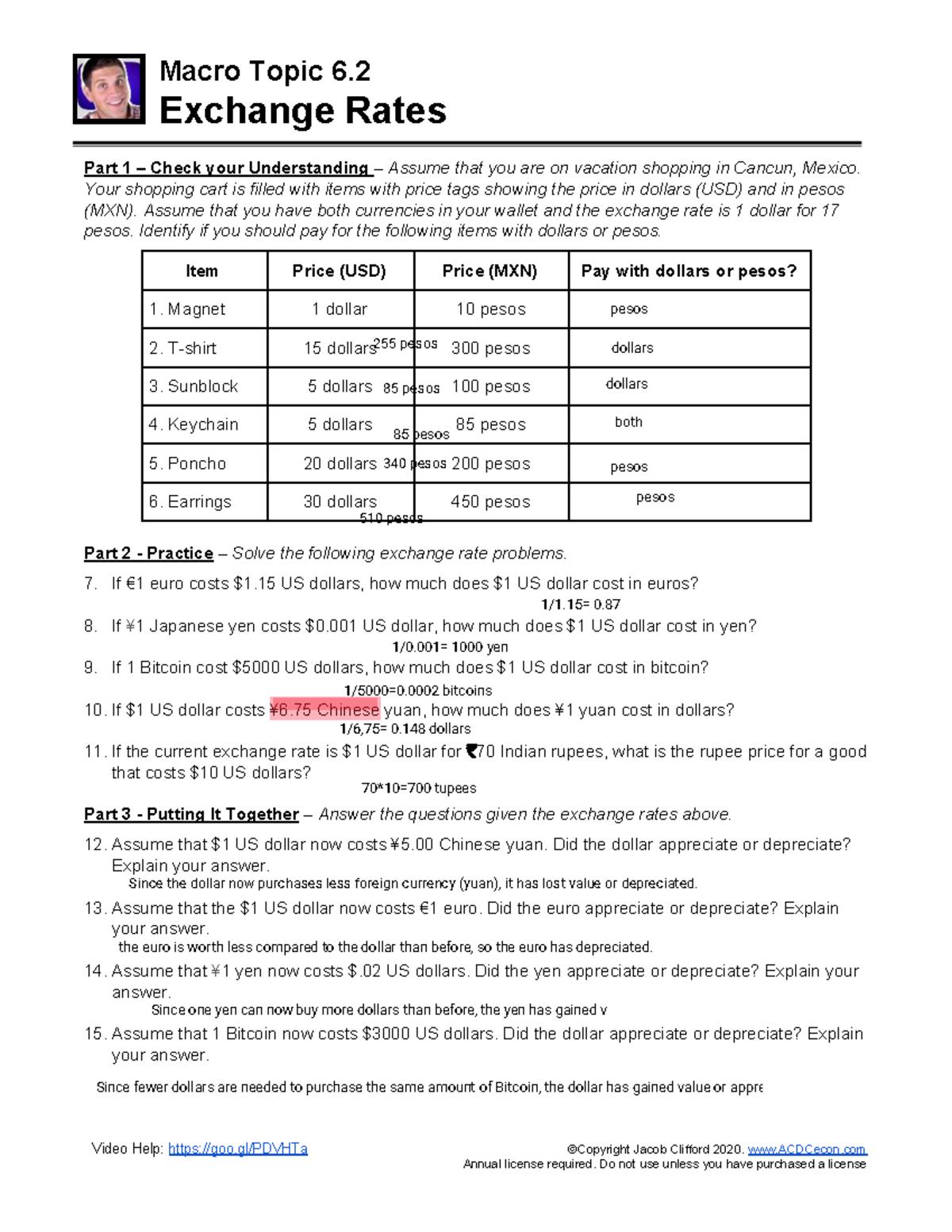 Macro Topic 6.2: Understanding Exchange Rates - Part 1 & 2 Exercises -  Studocu