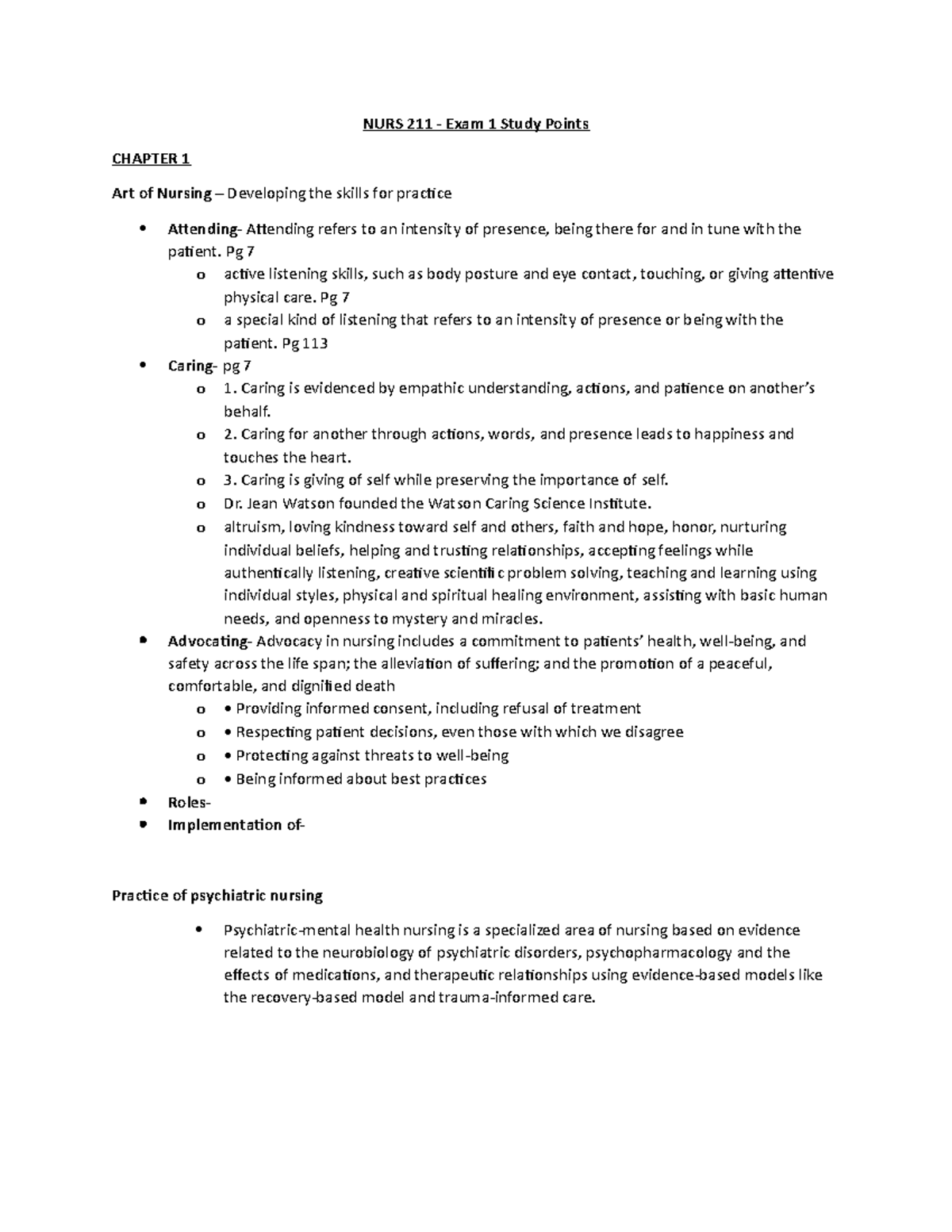 NURS 211 Mental Health Exam 1 Study Guide by Chapter - Studocu