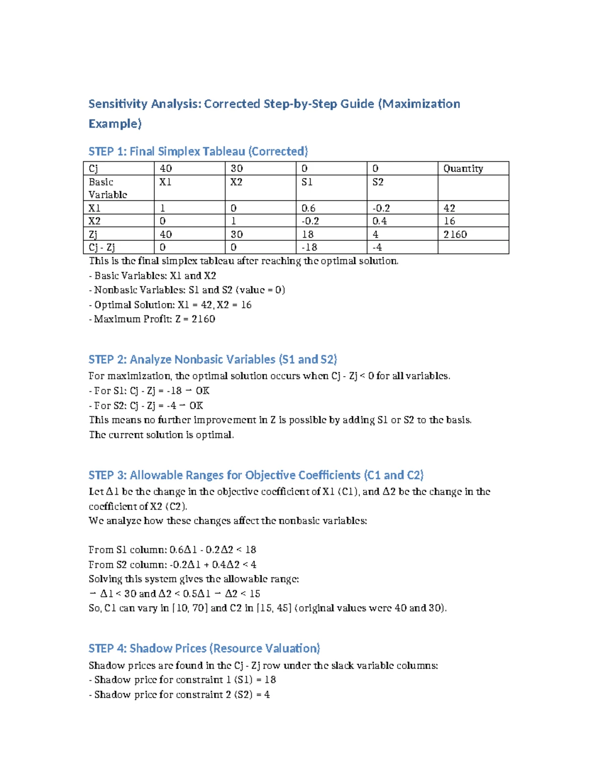 Sensitivity Analysis: Step-by-Step Guide for Maximization (Final) - Studocu