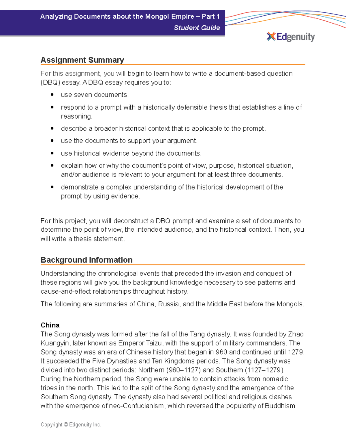 Analyzing Documents about the Mongol Empire - Assignment Summary For ...