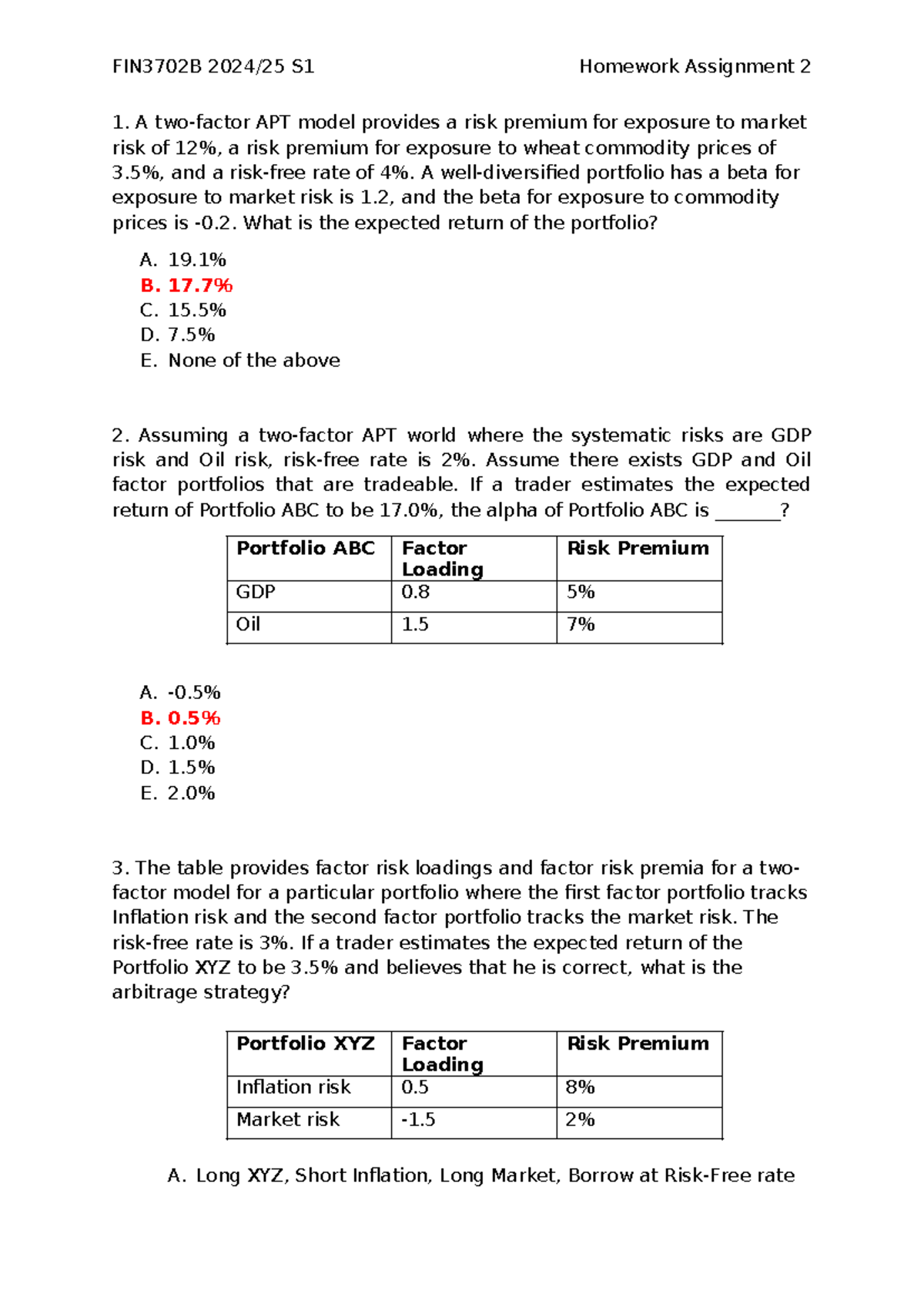 FIN3702B S1 Homework Assignment 2 - Practice Questions and Solutions ...