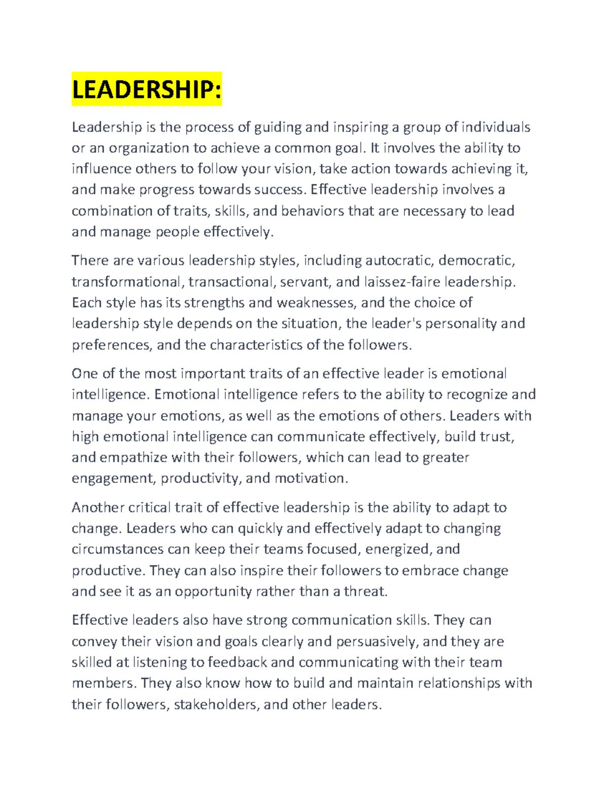 Chapter 9 Leadership AND Theories OF Leadership - LEADERSHIP ...