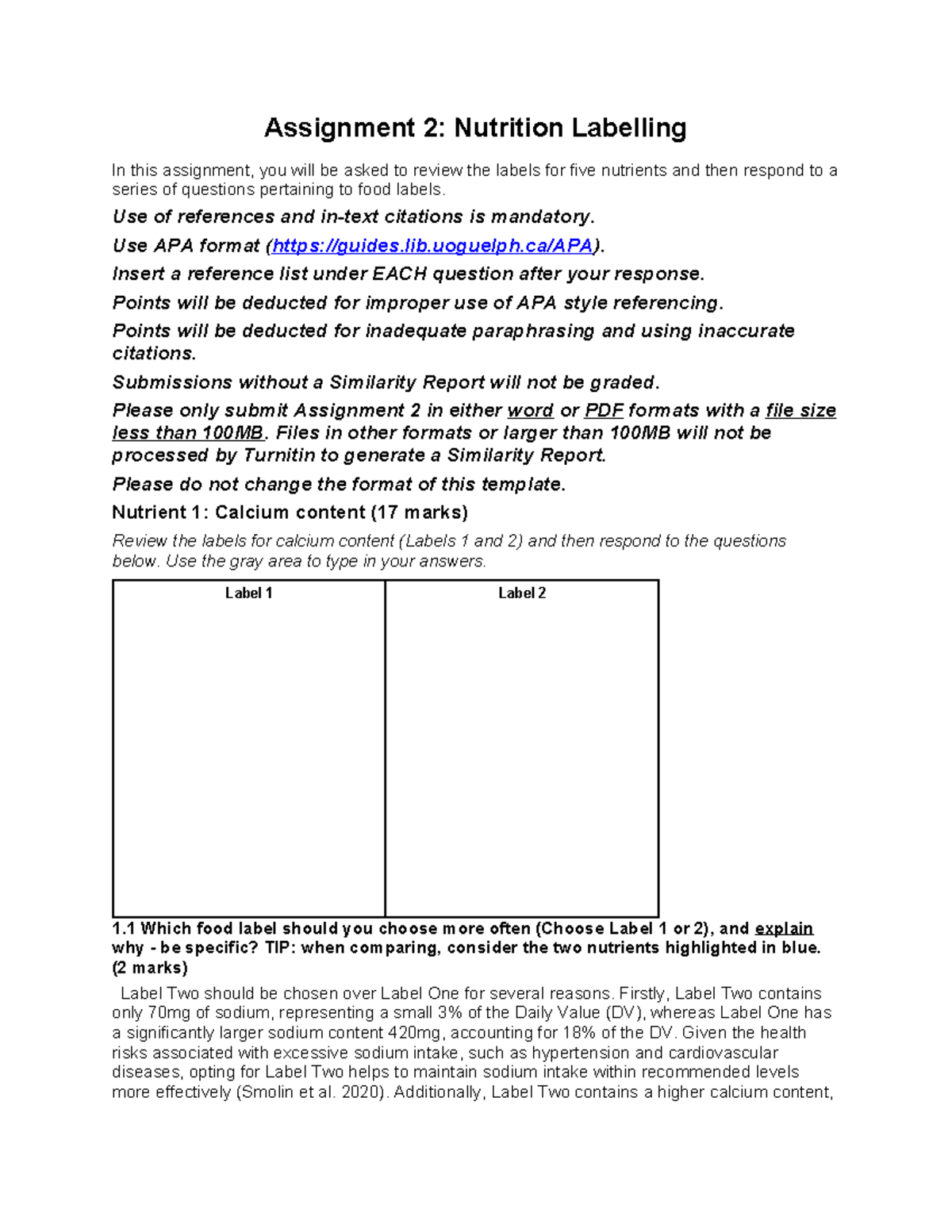 Assignment 2 Nutrition Labelling - Assignment 2: Nutrition Labelling In ...