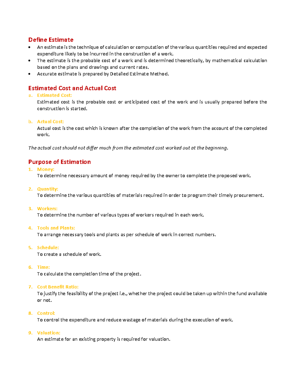 Introduction to Estimation and Costing - Define Estimate An estimate is ...