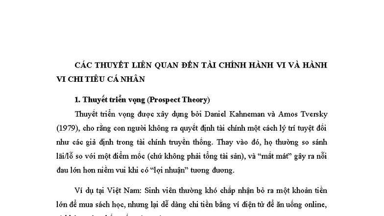 CÁC THUYẾT TÀI CHÍNH HÀNH VI VÀ HÀNH VI CHI TIÊU CÁ NHÂN - Studocu