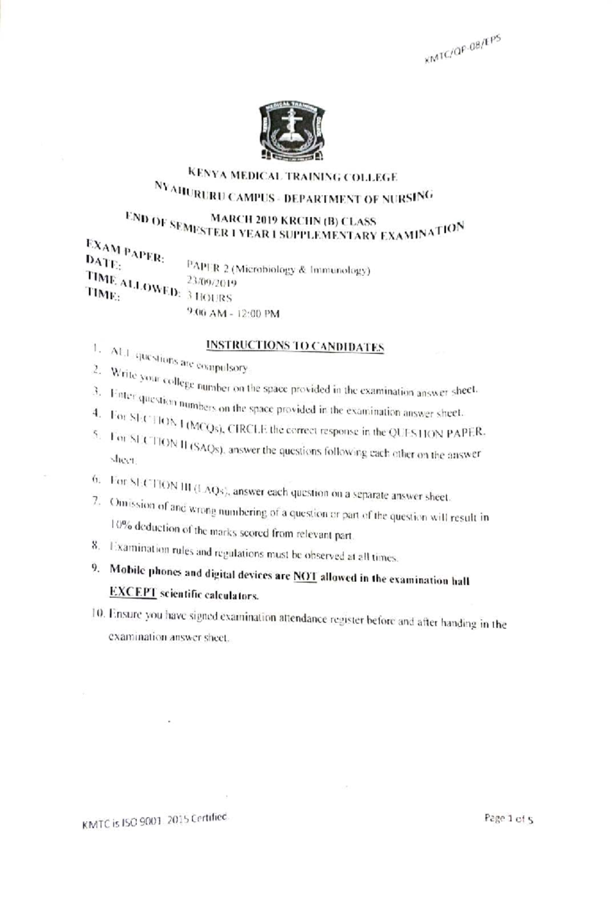 KMTC 08 F P S Immunology Final Exam Notes - Microbiology & Immunology ...