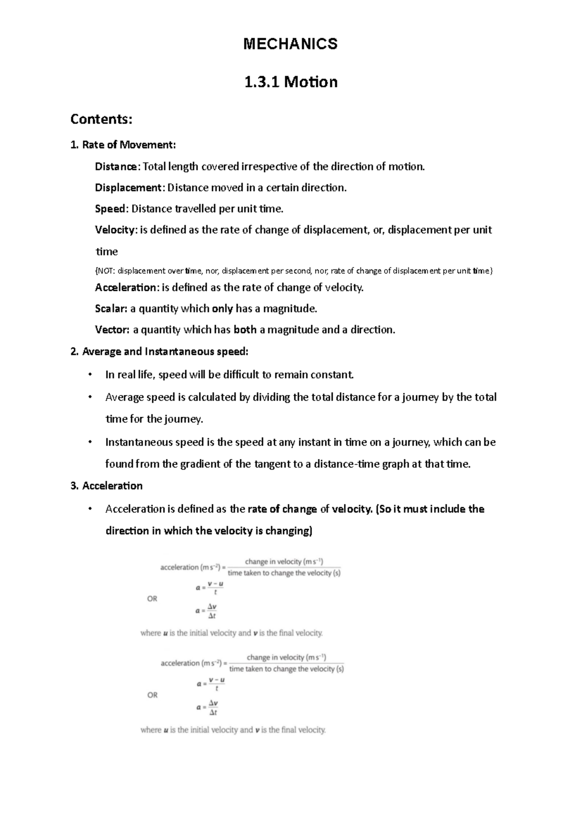 Edexcel IAL Physics: Mechanics 1.3.1 Motion and Graphs Notes - Studocu