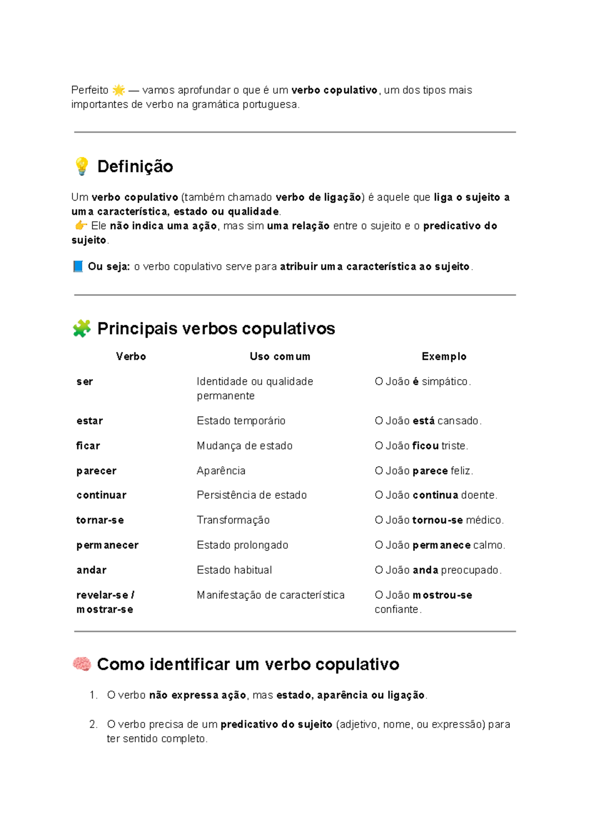 Verbo Copulativo: Definição e Exemplos na Gramática Portuguesa - Studocu