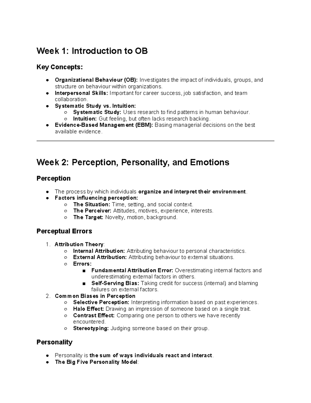 Bus 272 m1 - notes - Week 1: Introduction to OB Key Concepts ...