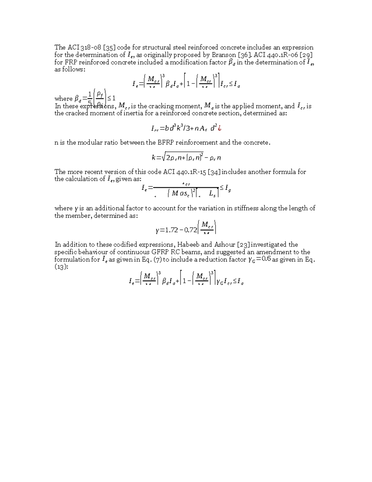 ACI Code Analysis for I_e in FRP Reinforced Concrete Structures - Studocu