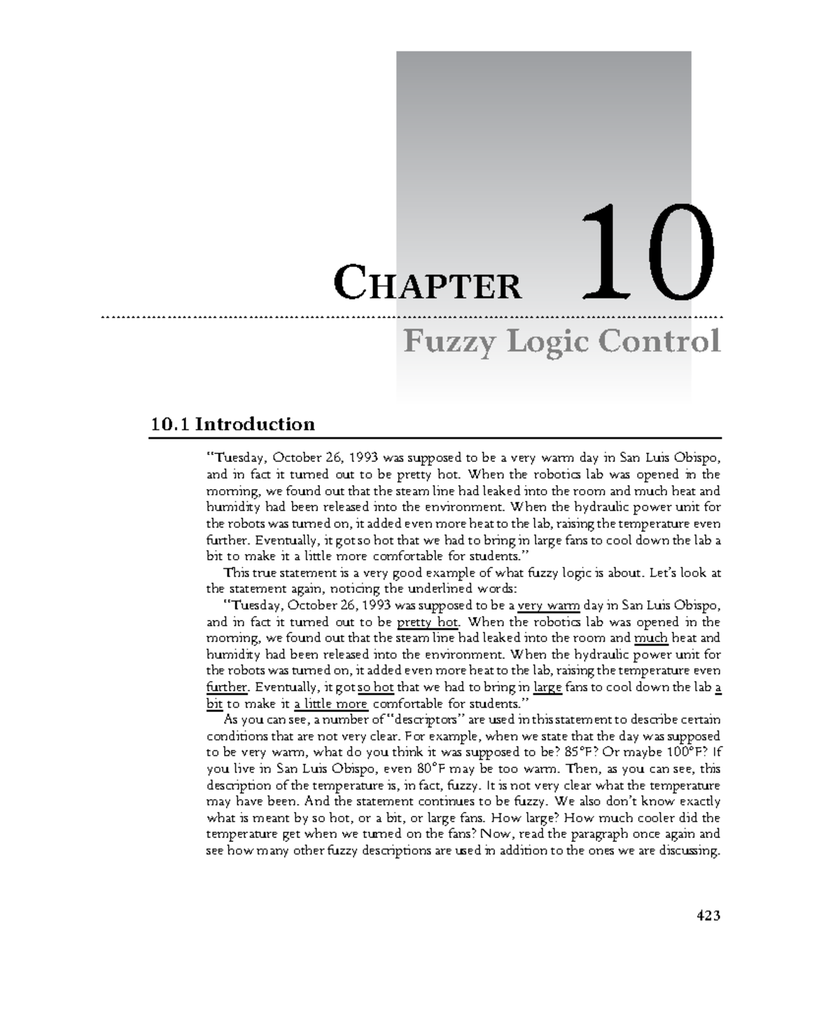C10 - Chapter 10: Fuzzy Logic Control Overview and Applications - Studocu