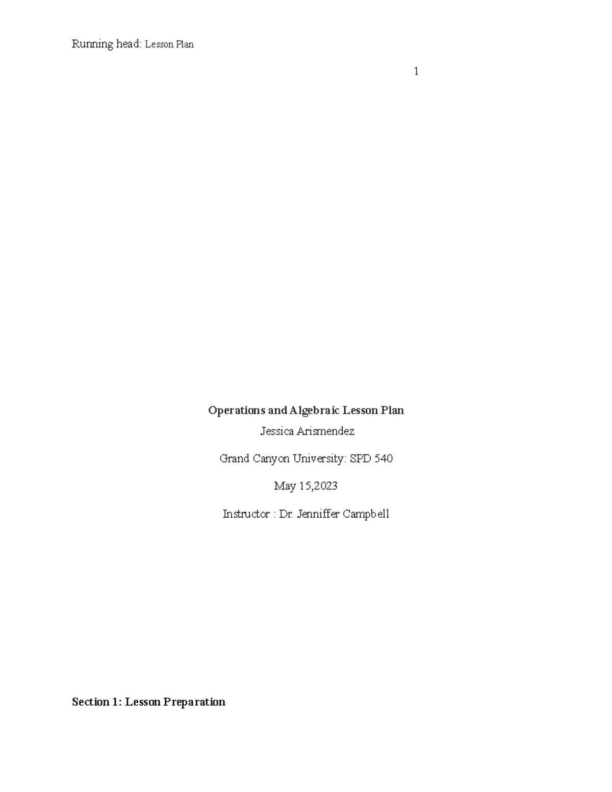 SPD 570 Operations and Algebraic Concepts Lesson Plan by J. Arismendez ...