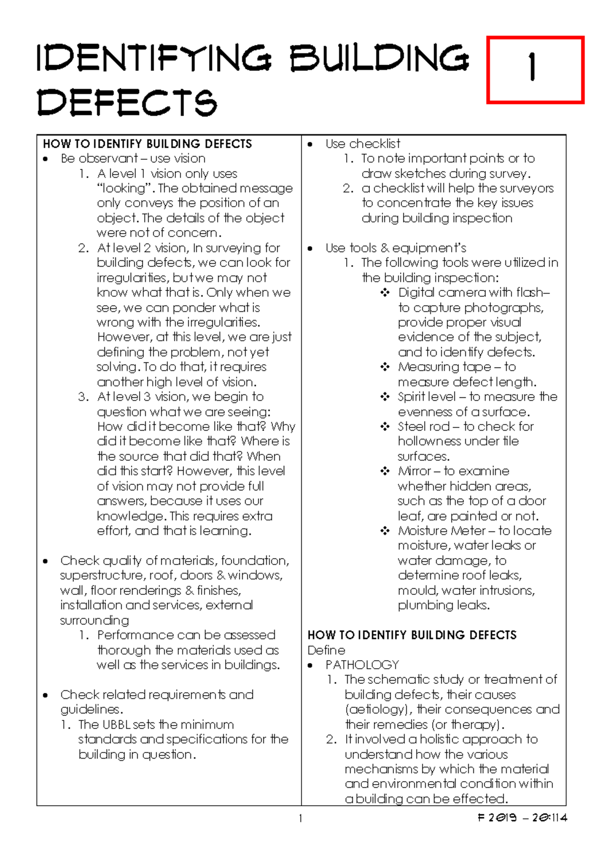 Building Pathology Exam Study Notes (F 2019-20) - Studocu