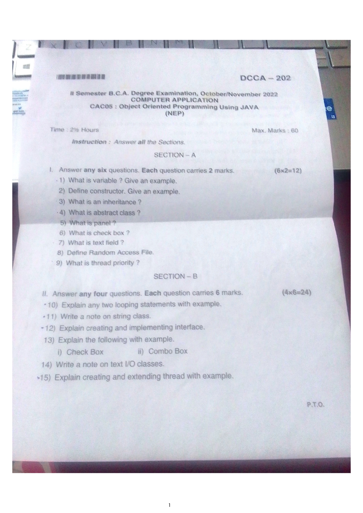 DCCA 202 II Sem B.C.A. JAVA NEP Question Paper 2022 Analysis - Studocu