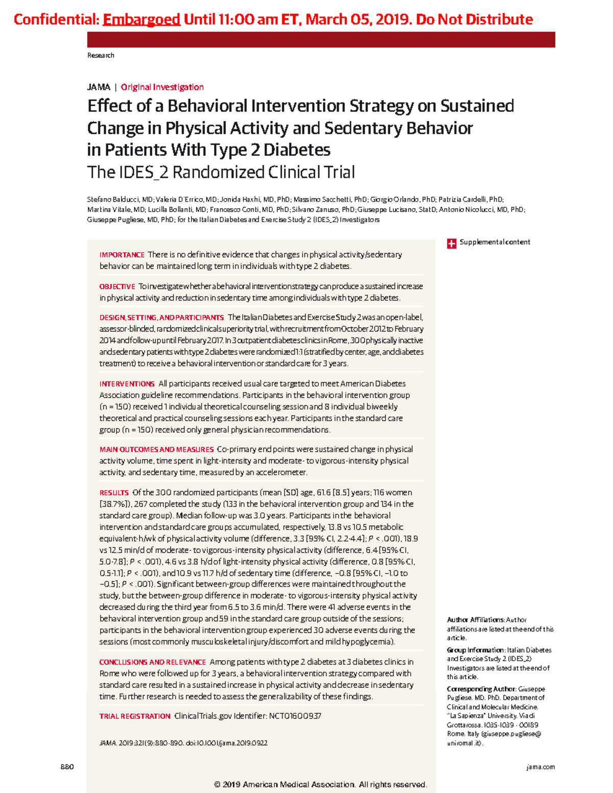 Effect of Behavioral Intervention on Physical Activity in Type 2 ...