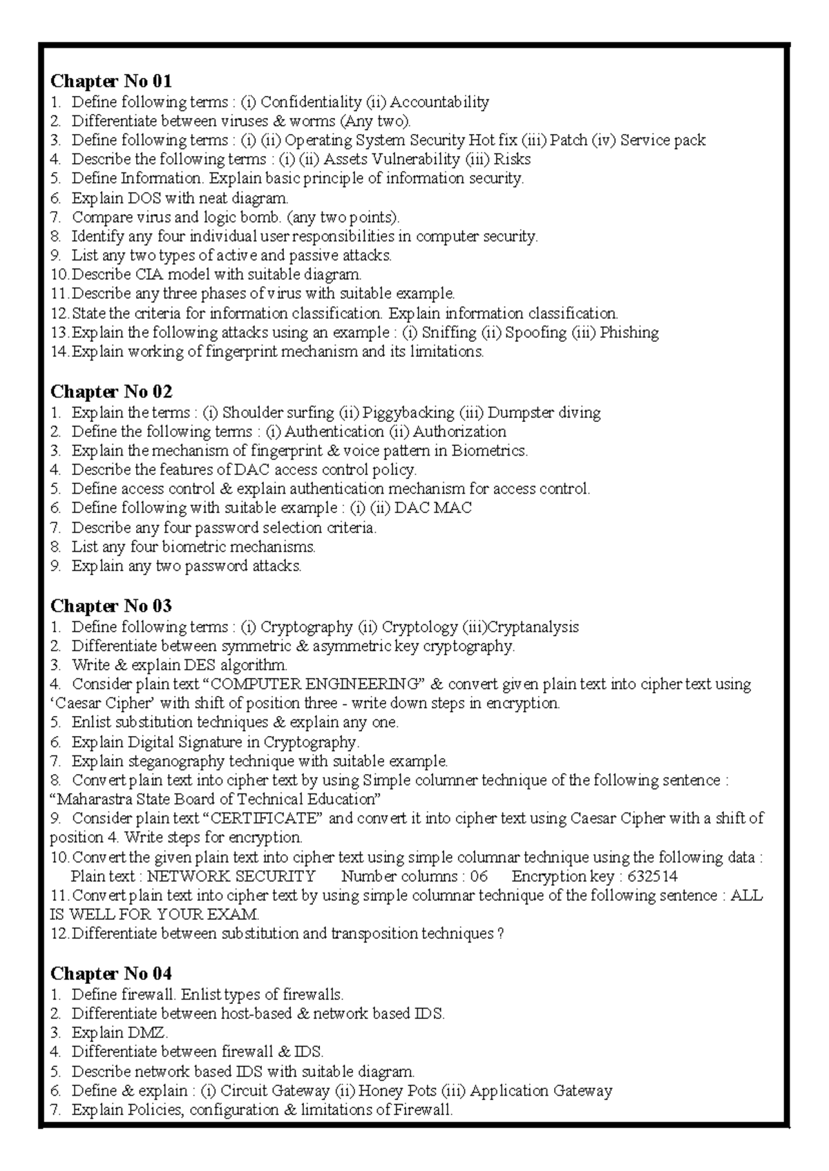 NIS 101: Chapter Notes on Information Security Concepts and Techniques ...