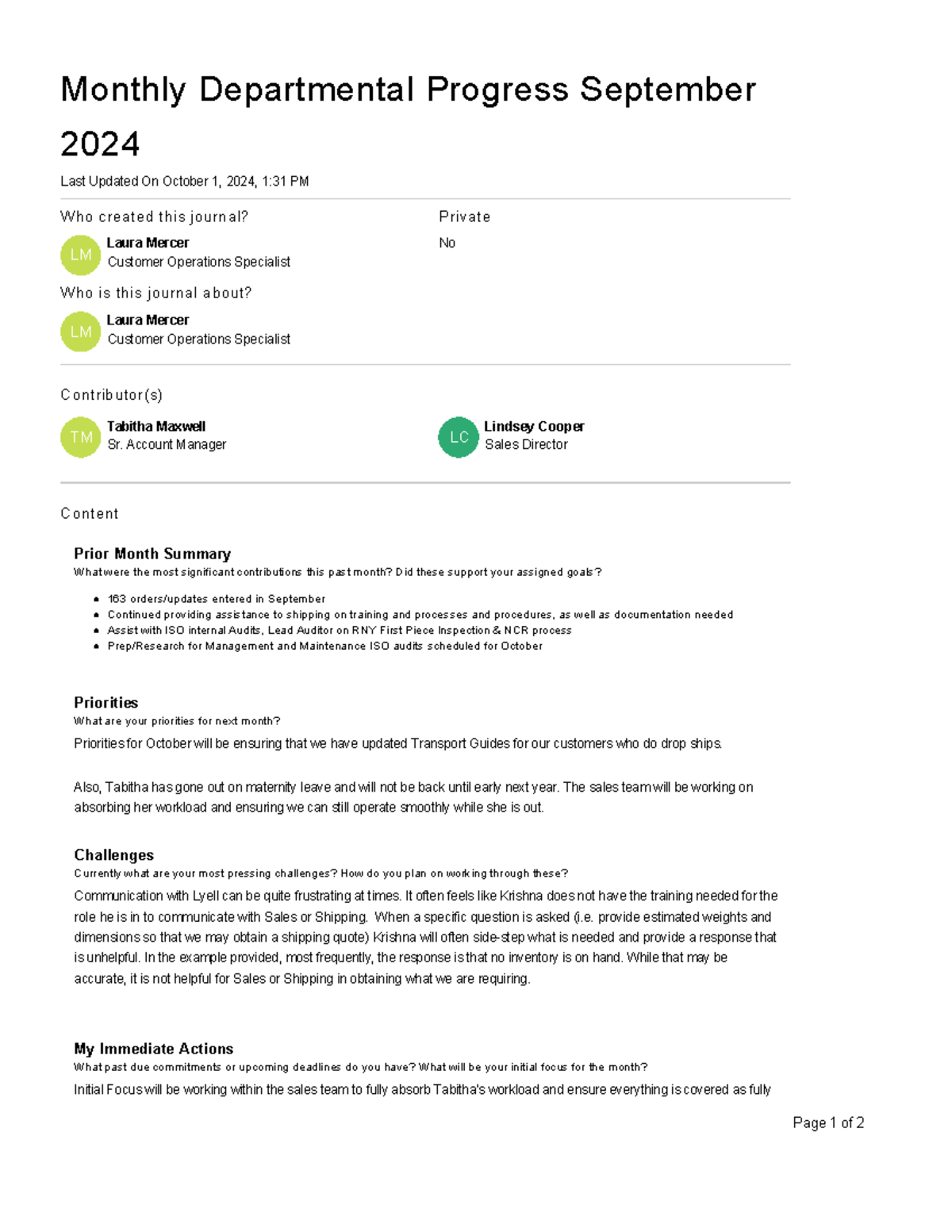 Monthly Departmental Progress Report - September 2024 - Monthly ...