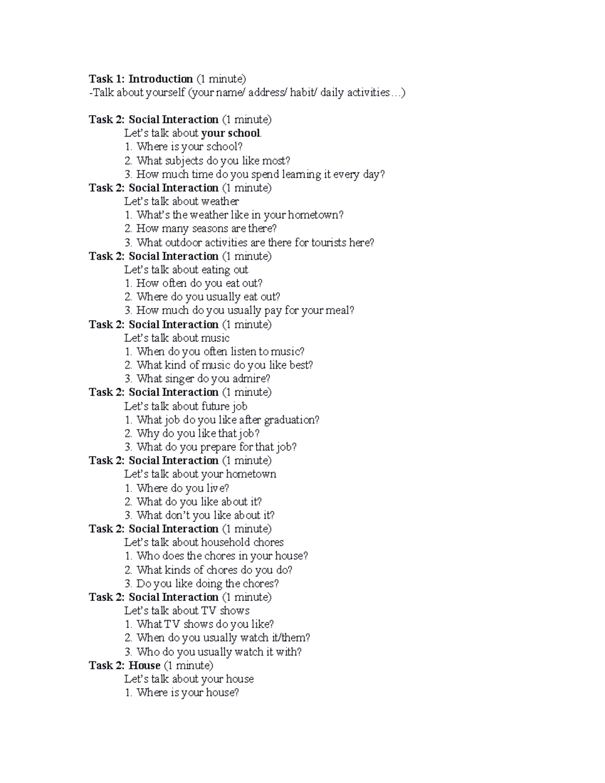 ÔN TẬP Speaking A2a - Social Interaction & Discussion Guide - Studocu