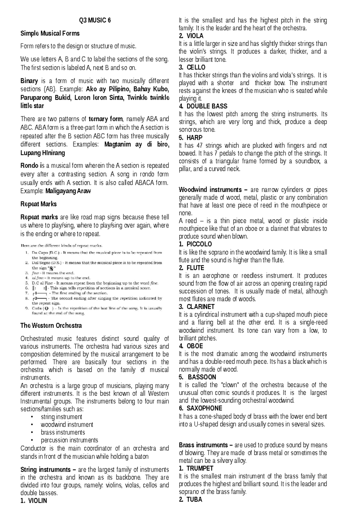 Q3-M.A.P.E.H. Music Notes: Understanding Musical Forms and Instruments ...