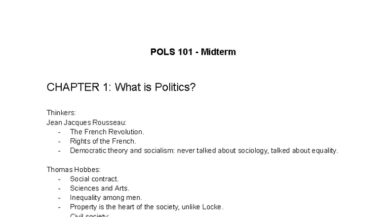 POLS 101 Midterm: Key Concepts in Political Theory and Thinkers - Studocu