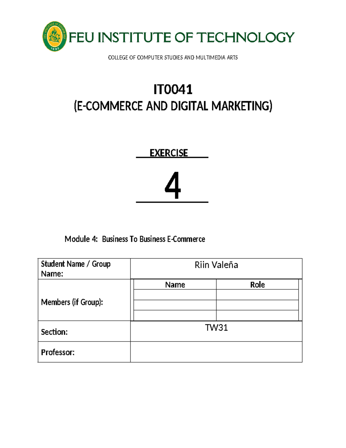 Laboratory Exercise 04: B2B E-Commerce Models & Practices (IT) - Studocu