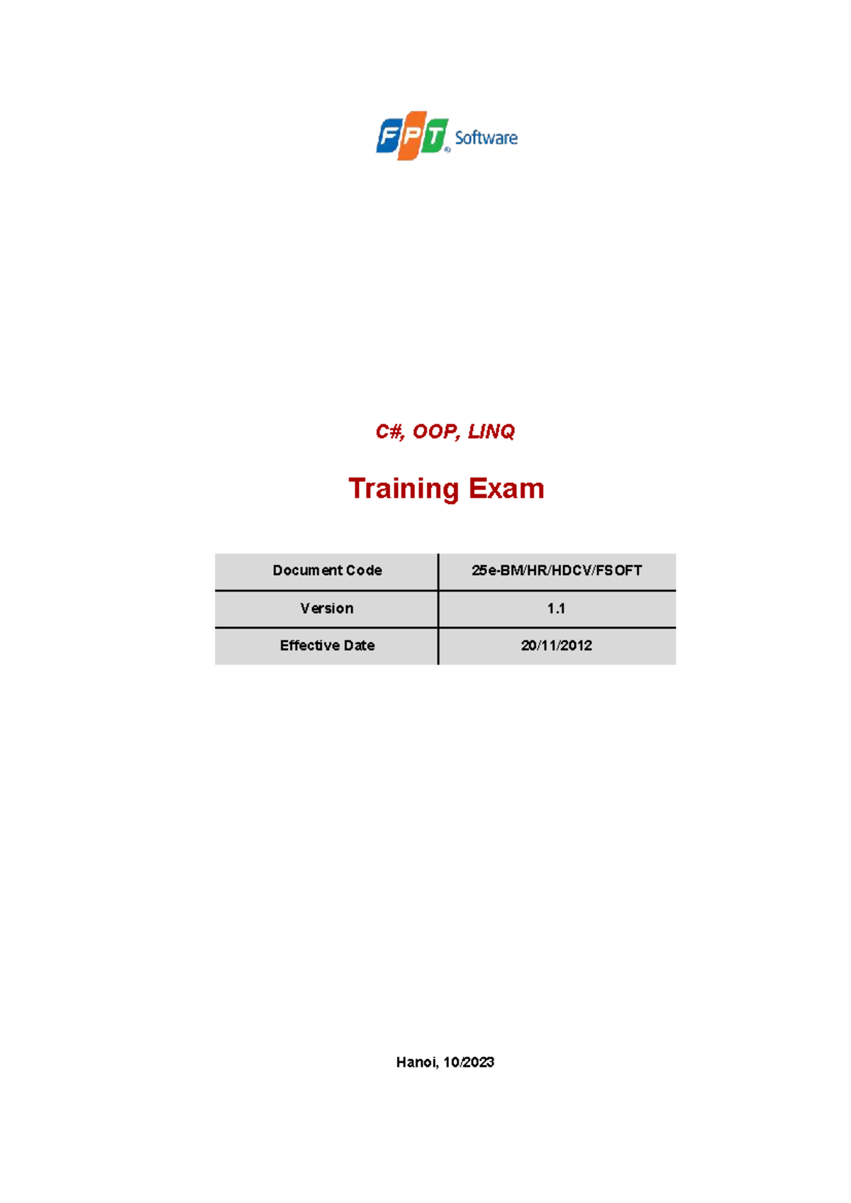 NPL OOP & LINQ Training Exam Document v1.1: Code & Requirements - Studocu