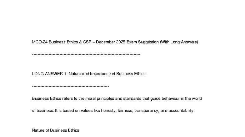 MCO24 Business Ethics CSR December 2025 Exam Long Answer Guide - Studocu