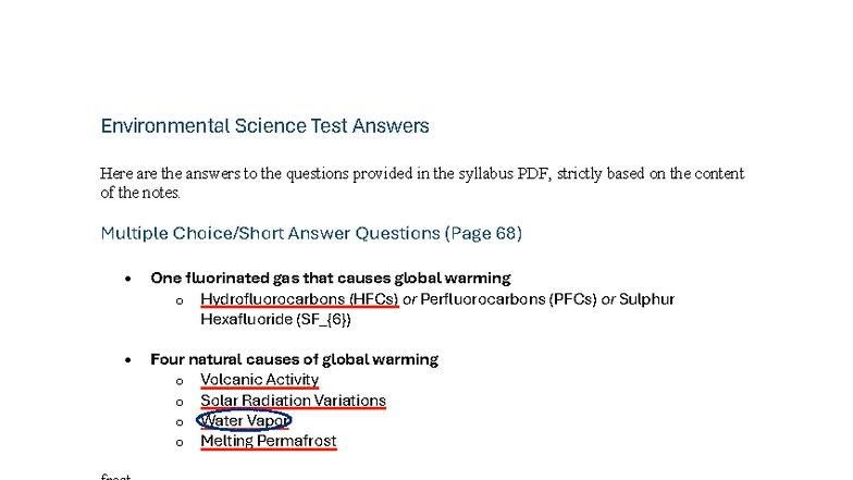 EVS Theory Answers copy - Environmental Science Test Answers Here are ...