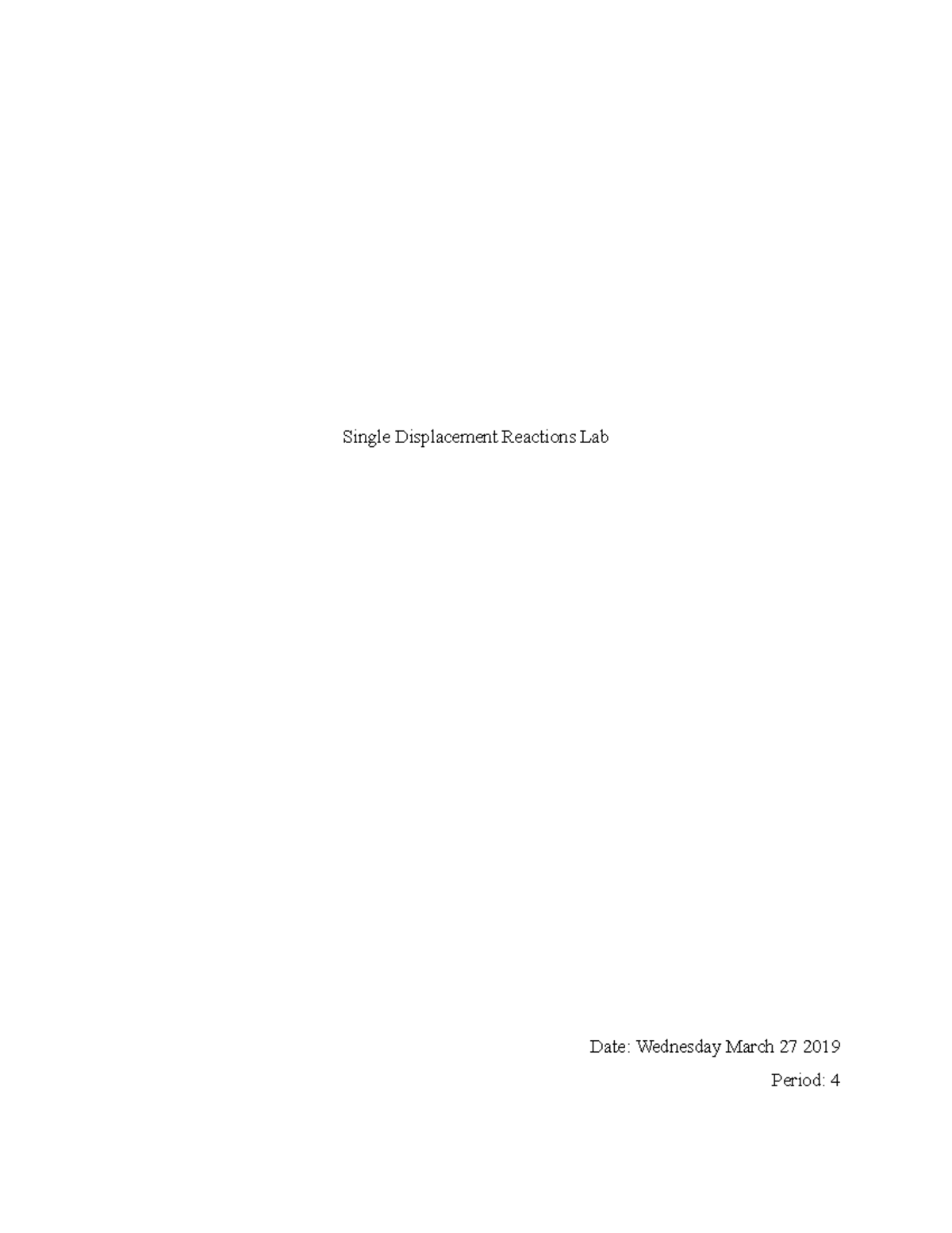Chem 101 Lab Report - Single Displacement Reactions Analysis - Studocu