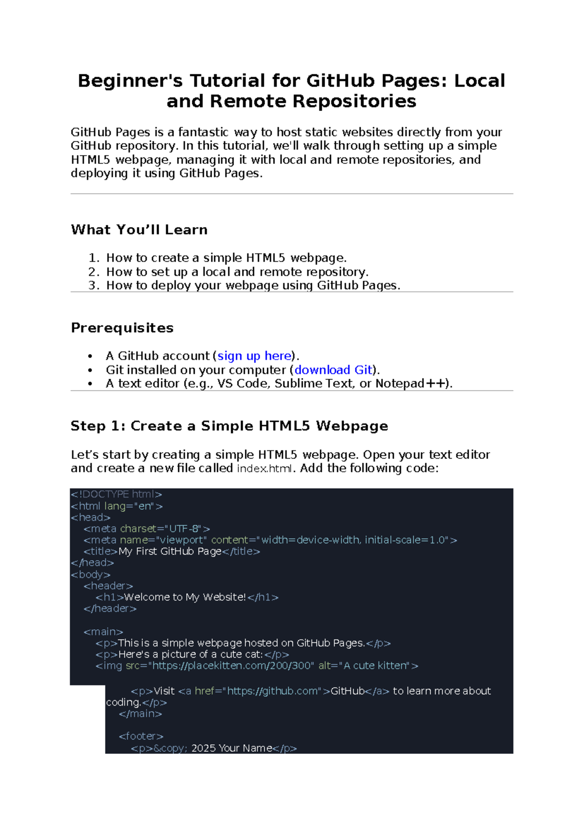 Tutorial 1: GitHub Pages - Beginner's Guide to Web Hosting - Studocu