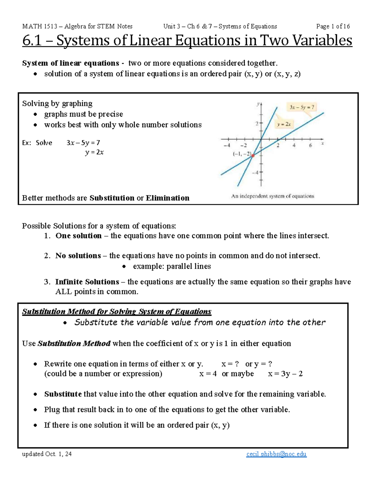 MATH 1513 Algebra for STEM Notes: Unit 3 - Systems of Equations - Studocu
