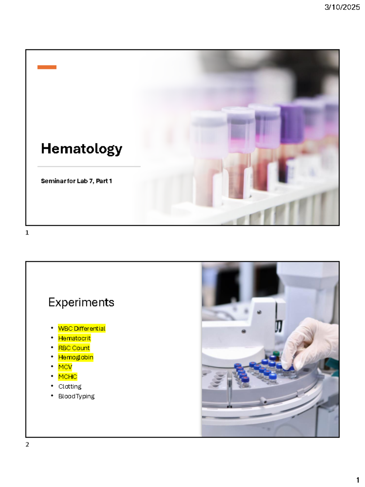 Hematology Lab Seminar 7: Blood Analysis Techniques - Studocu
