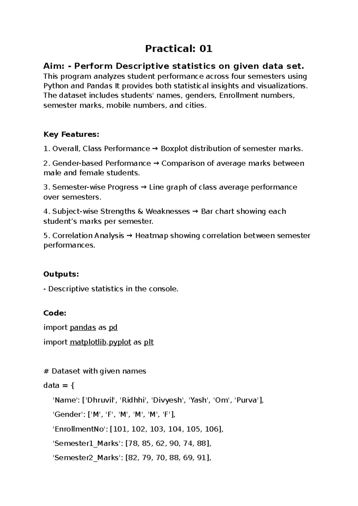 Practical 01: Descriptive Statistics Analysis of Student Performance in ...