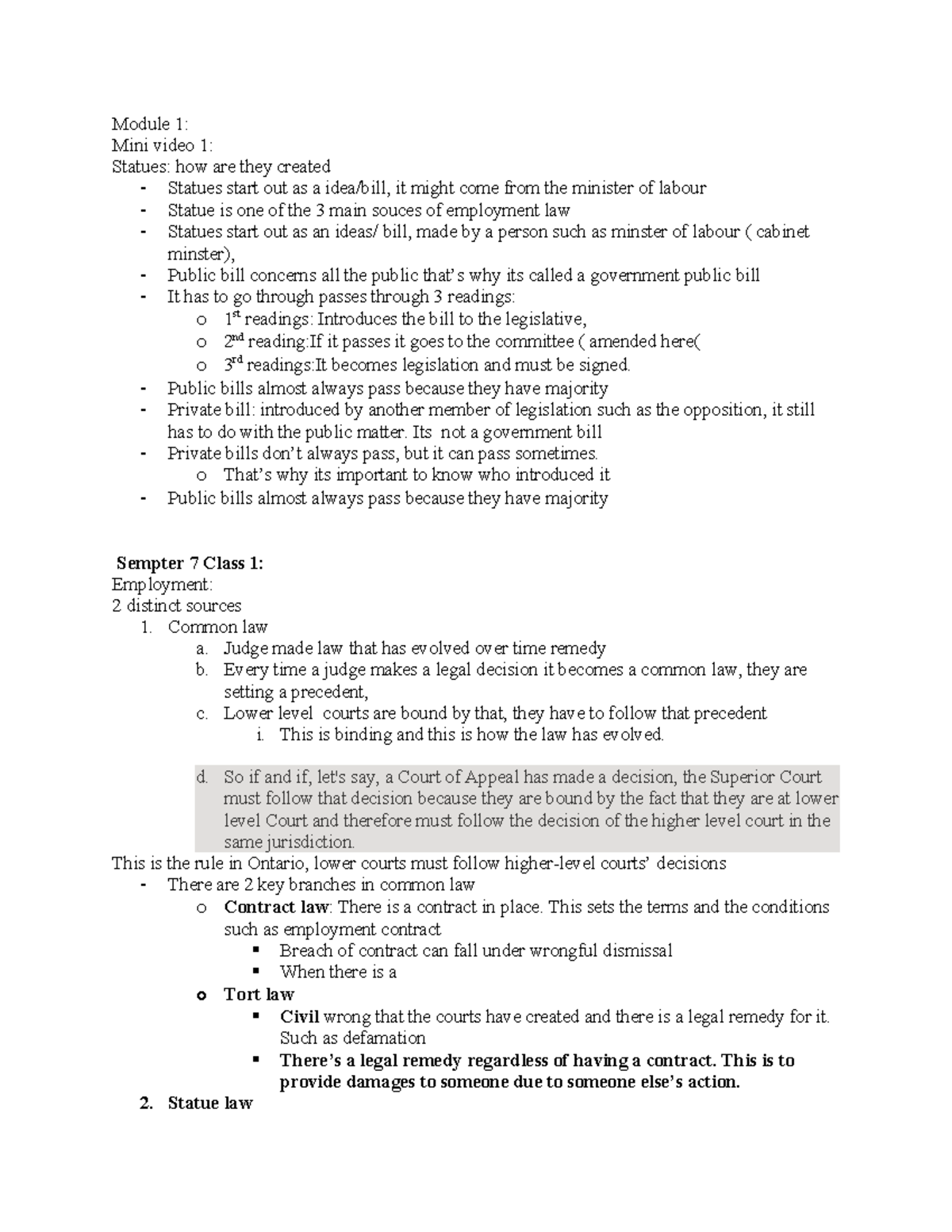 Employment Law Notes: Module 1 Overview and Key Concepts - Studocu
