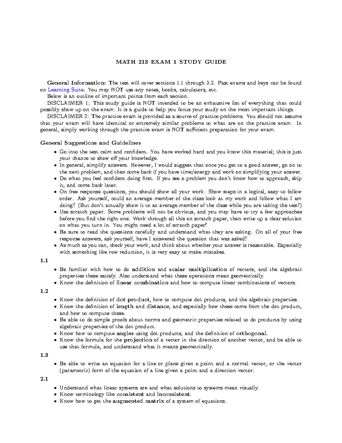 Math 213 Linear Algebra Exam 2 Review: Key Topics & Theorems - Studocu