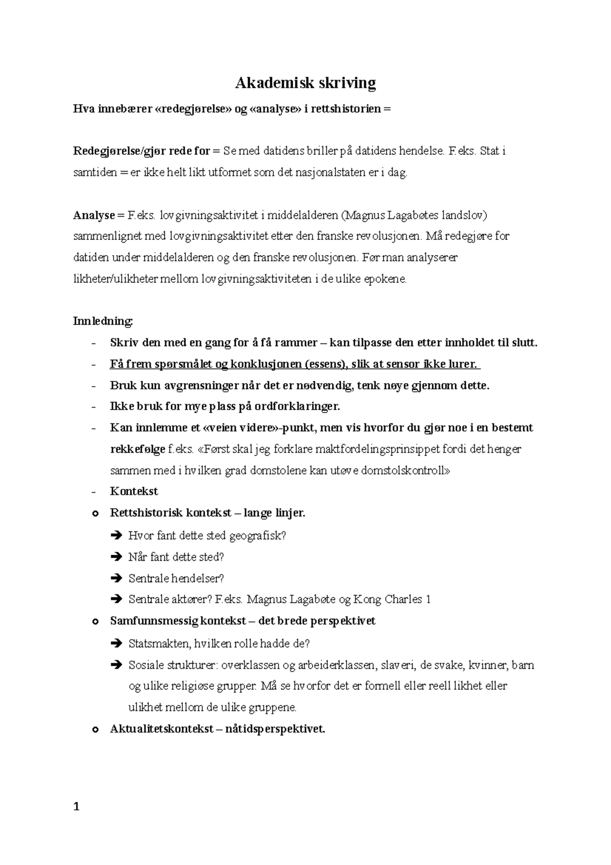 Rettshistorie Notater til Akademisk Skriving og Analyse (Rettshistorie ...
