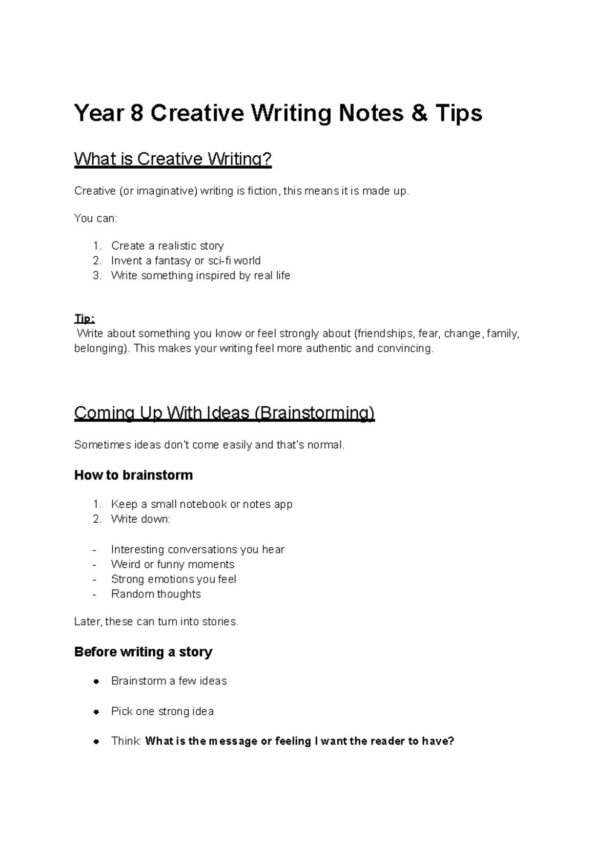 Year 8 Creative Writing Notes & Tips: Techniques & Ideas - Studocu