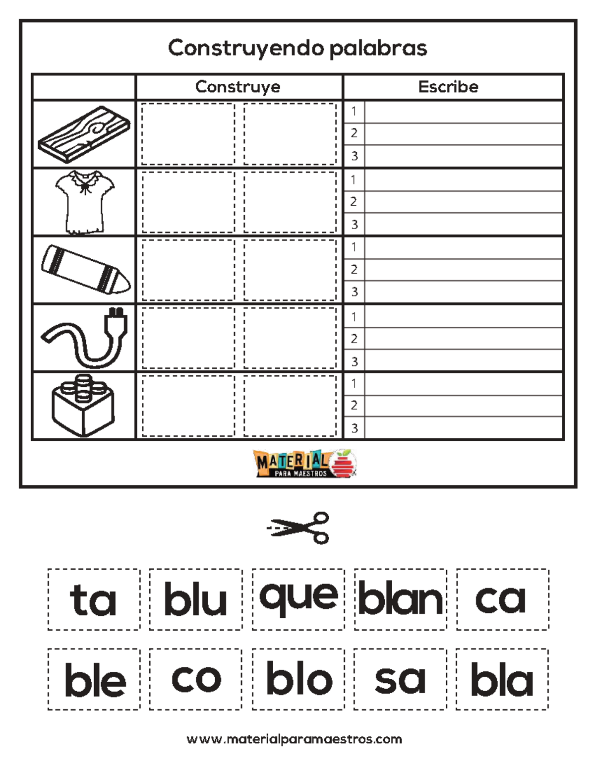 🦄💫Construyendo palabras con silabas trabadas - Construye Escribe ta que ...