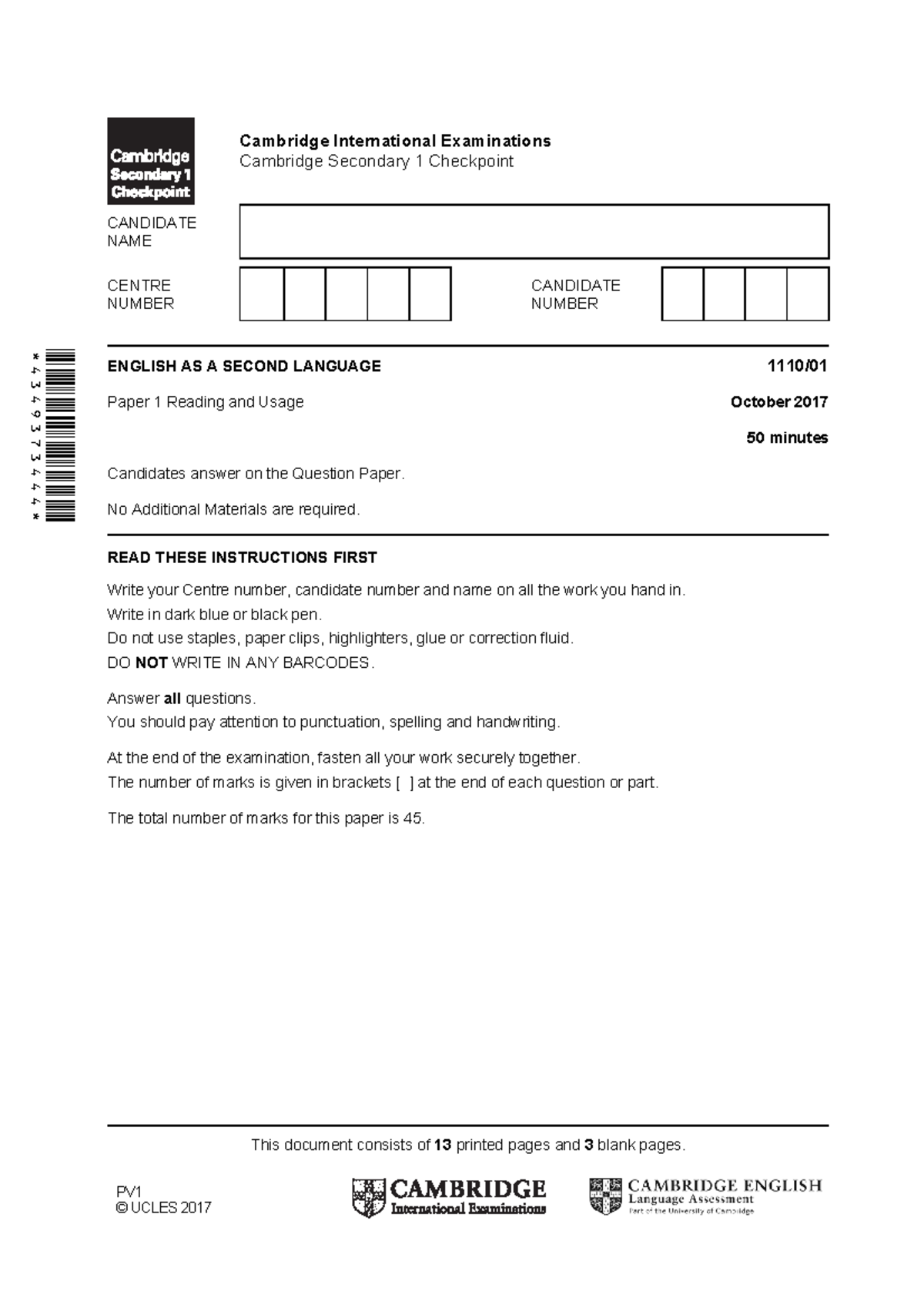Practice Test 2 Reading and Usage - Cambridge International ...