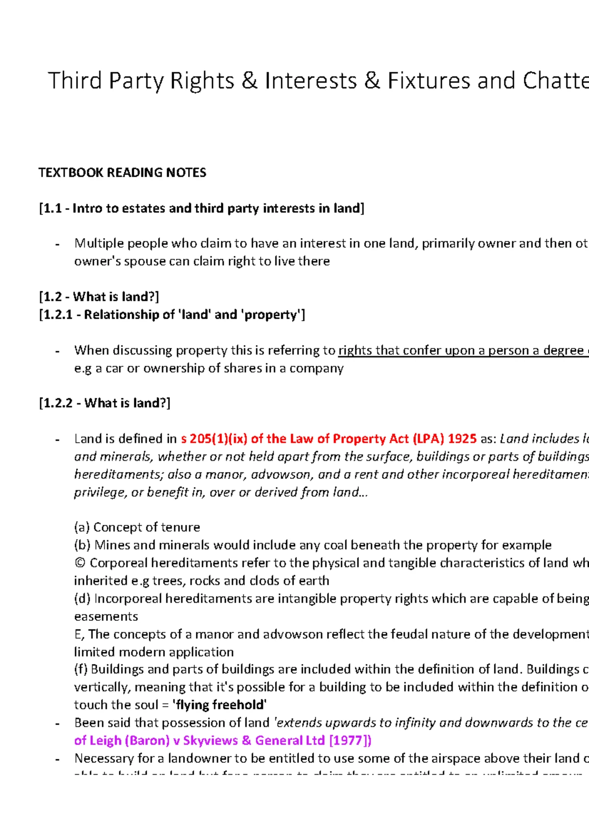 Understanding Estates and Third Party Interests in Land (2425) - Studocu