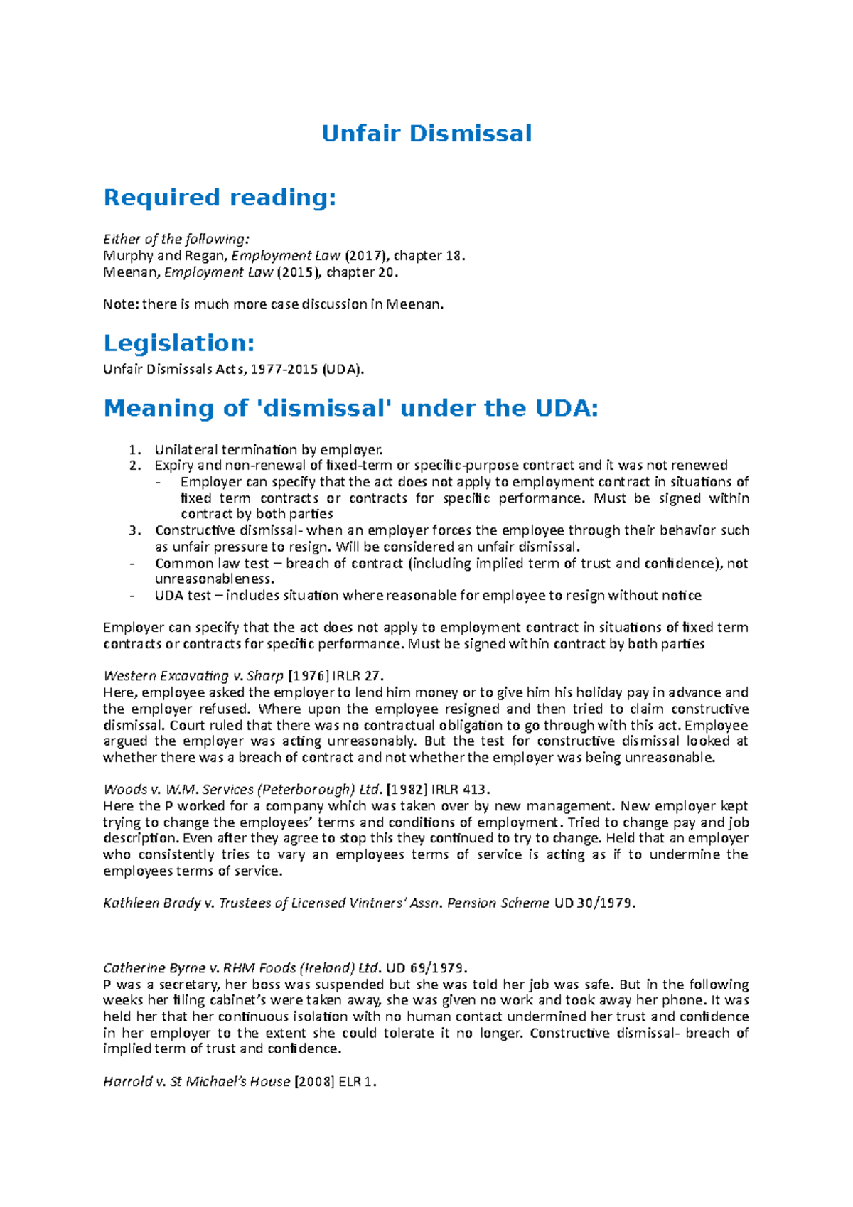 Topic 3b - Understanding Unfair Dismissal Under UDA Legislation - Studocu