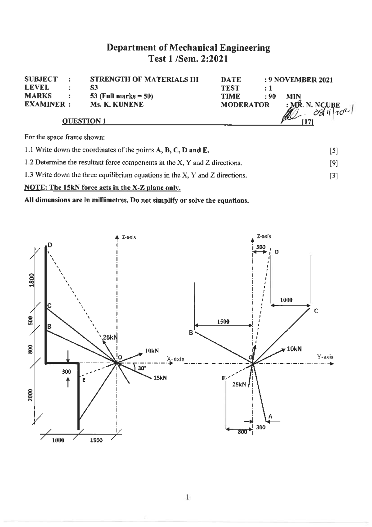 Strength of Materials Test 1 S3 - Worked Examples (Sem 2, 2021) - Studocu
