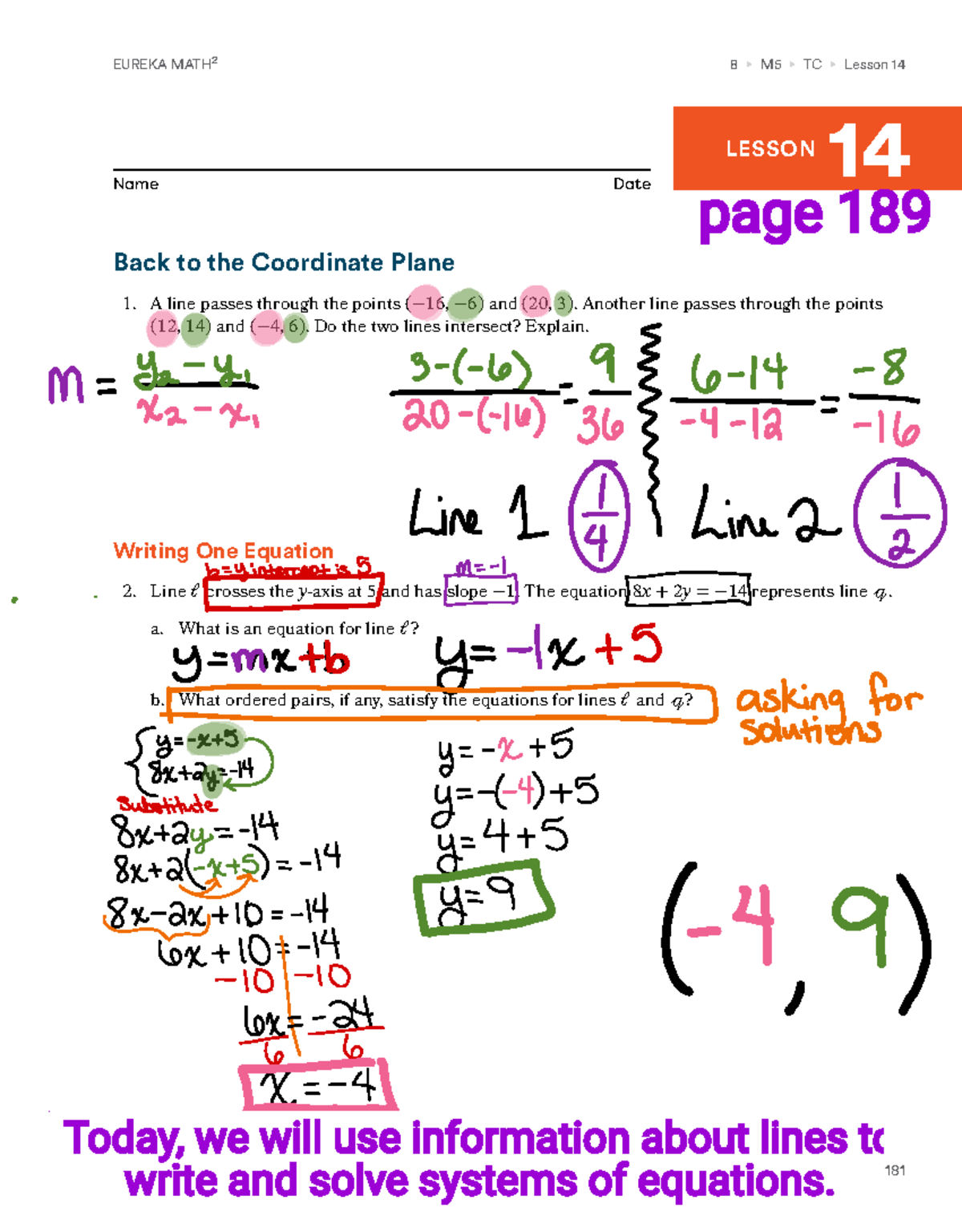 EUREKA M5 TC Lesson 14: Exploring Line Intersections and Equations ...